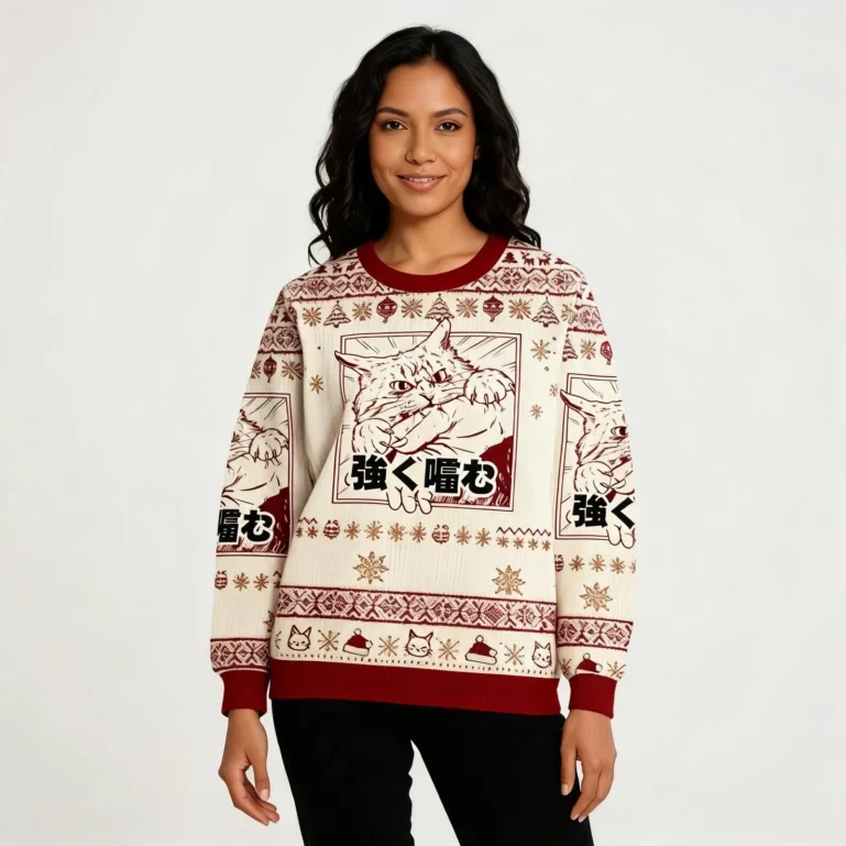 The Cat Bit Hard Christmas Ugly Sweater Winter Clothing Cat Gift UGLY926