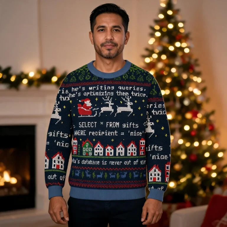 Santa's Database Never Out Of Sync Christmas Ugly Sweater Christmas UGLY926