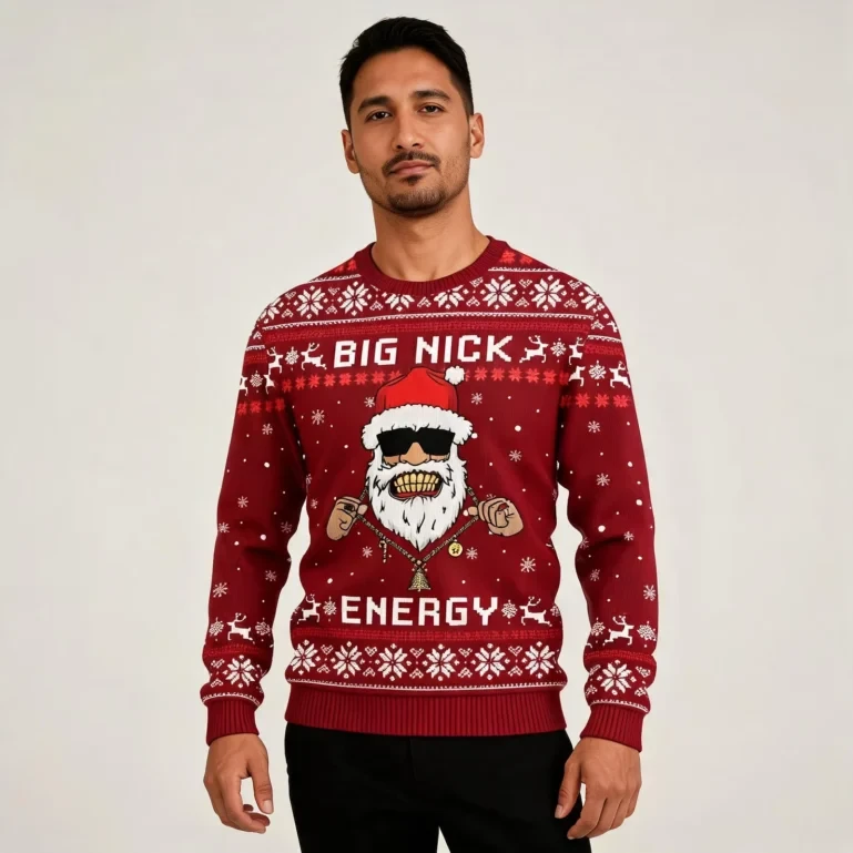 Santa Big Nick Energy Mens Ugly Christmas Sweater Holiday Gift Merch UGLY926