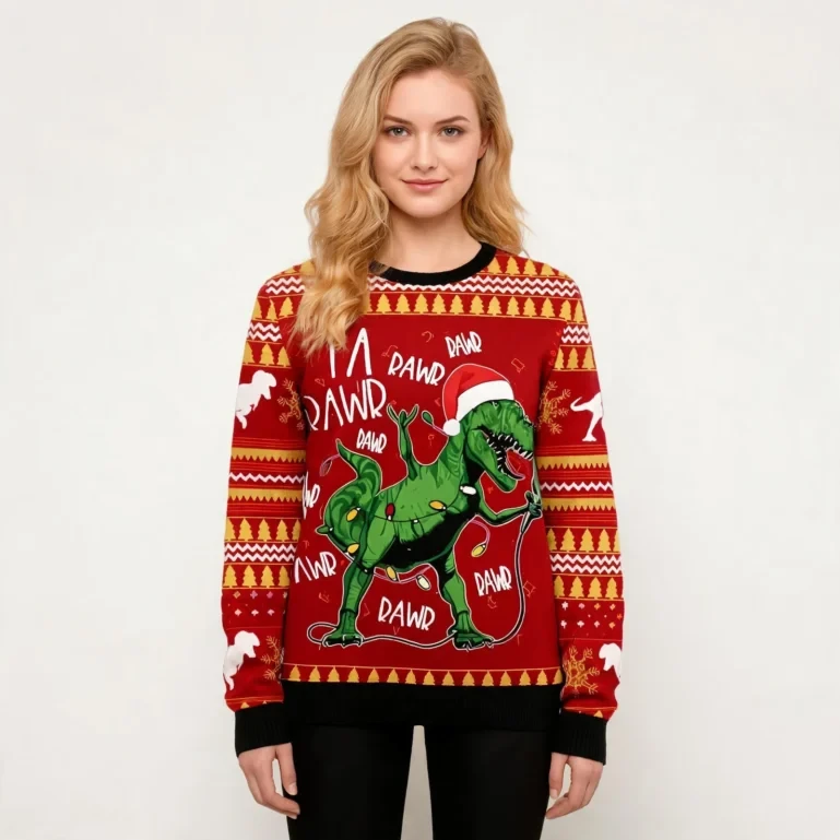 T Rex Dinosaur Ugly Christmas Sweater Dinosaur Themed Festive Wear UGLY926