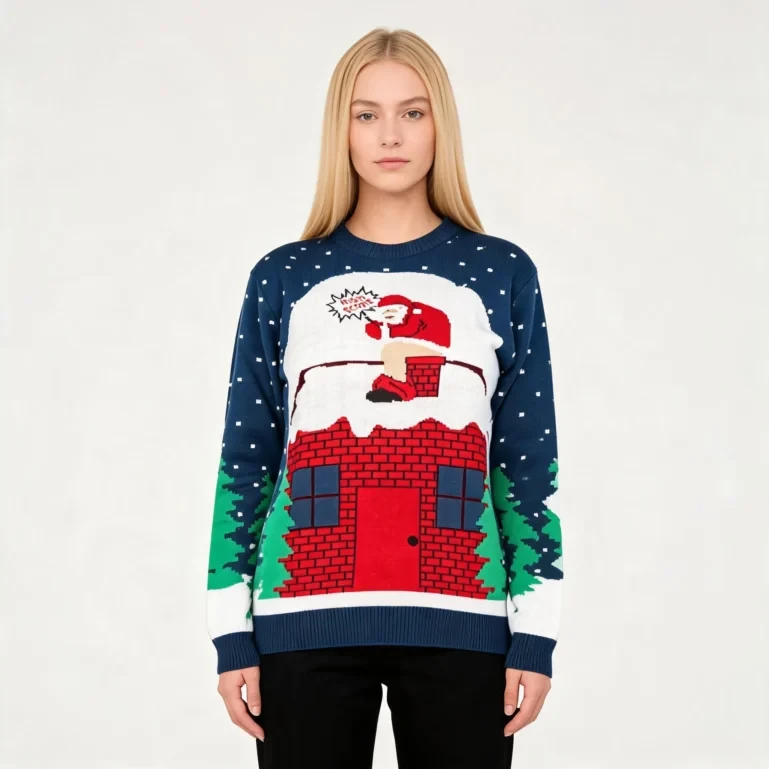 Santa Claus Pooping Chimney Ugly Christmas Sweater Funny Xmas UGLY926