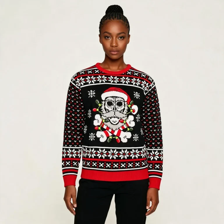 Skull Santa Claus Bones Lights Ugly Christmas Sweater Ugly Holiday UGLY926