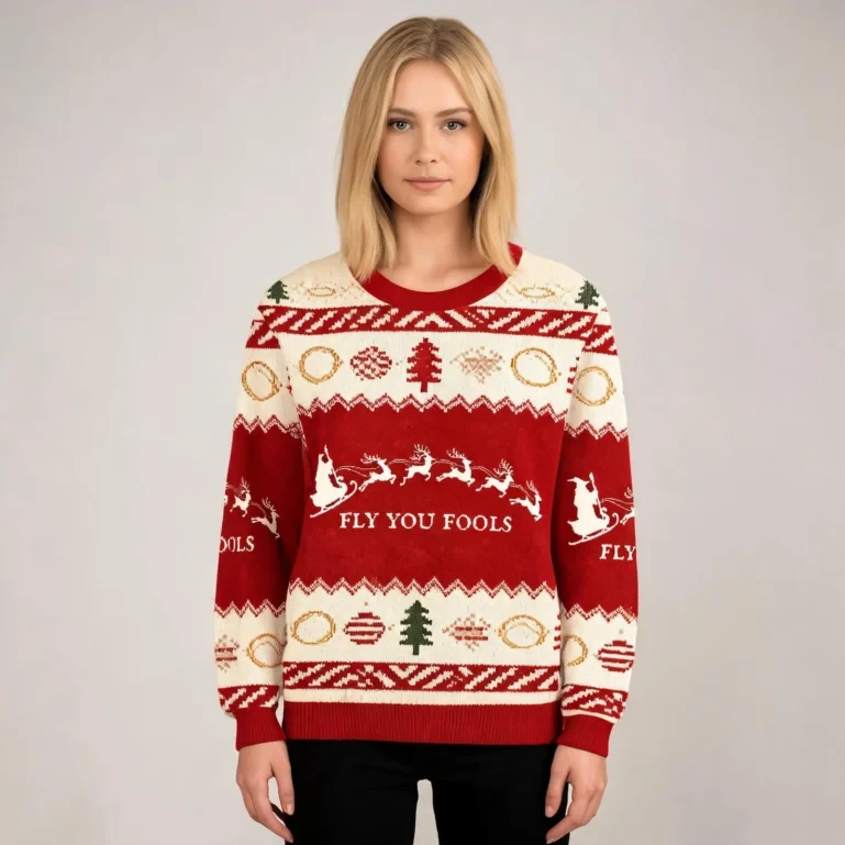 Santa Claus Fly You Fools Funny Christmas Ugly Sweater Christmas UGLY926