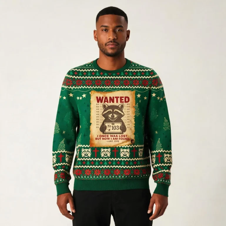 Raccoon Wanted 13 Ugly Christmas Sweater Animal Themed Winter UGLY926
