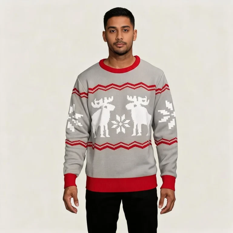 Snowflakes And Moose Ugly Christmas Sweater Funny Xmas Sweaters UGLY926