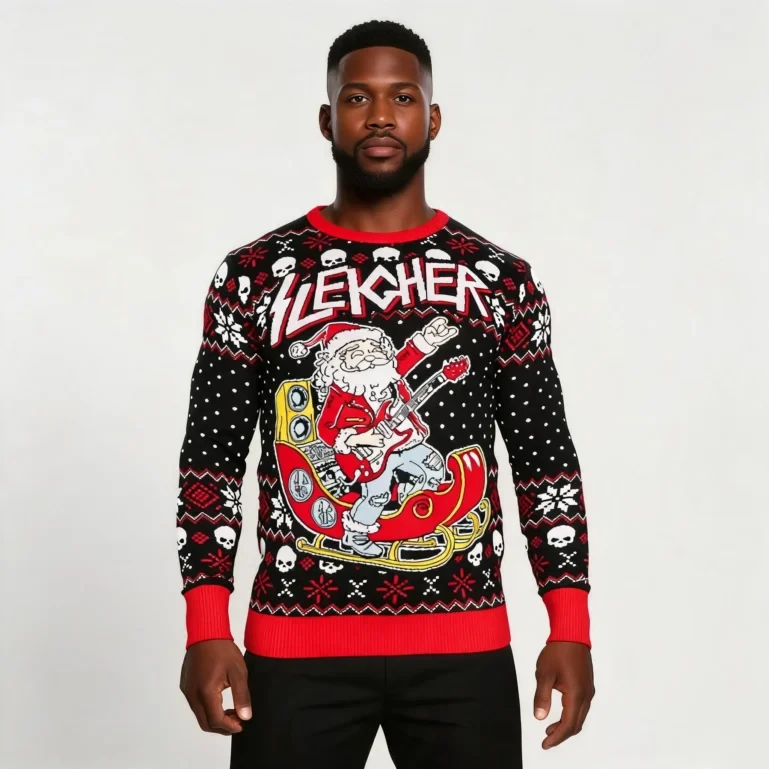 Rock And Roll Santa Claus Guitar Sleigher Ugly Christmas Sweater UGLY926