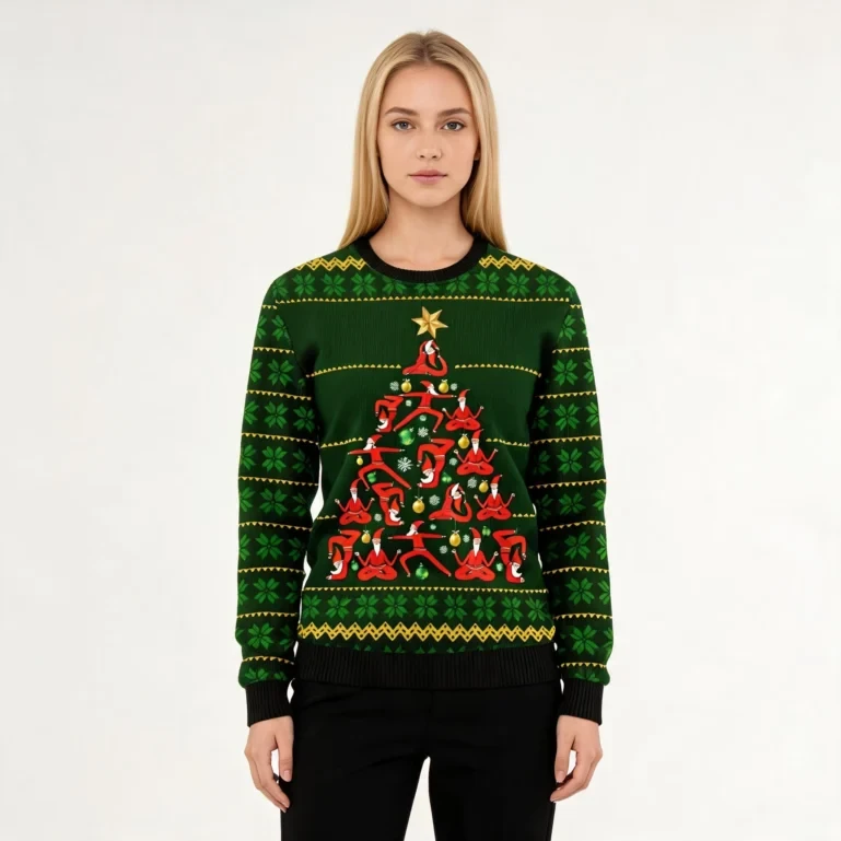 Yoga Christmas Tree Ugly Christmas Sweater Holiday Apparel Funny UGLY926