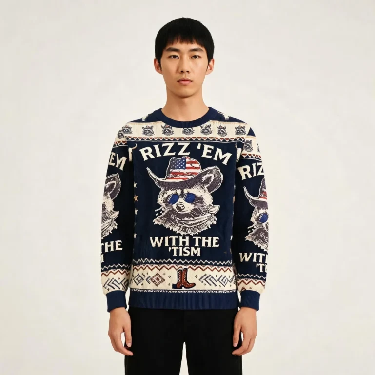 Raccoon Rizz Em With The Tism Ugly Sweater Holiday Clothing Gift UGLY926