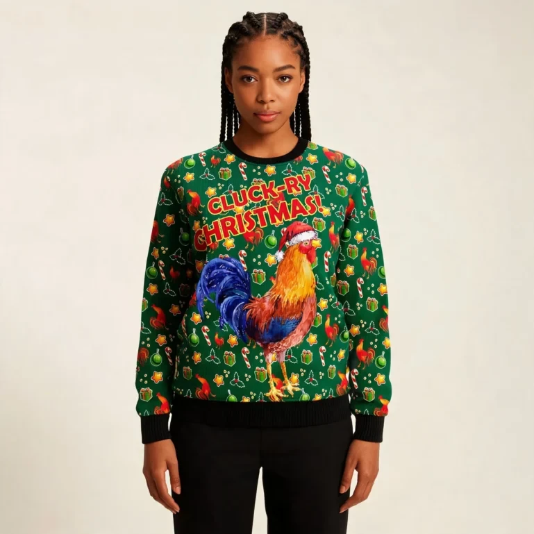 Rooster Cluckry Christmas Ugly Sweater Animal Christmas Sweater UGLY926