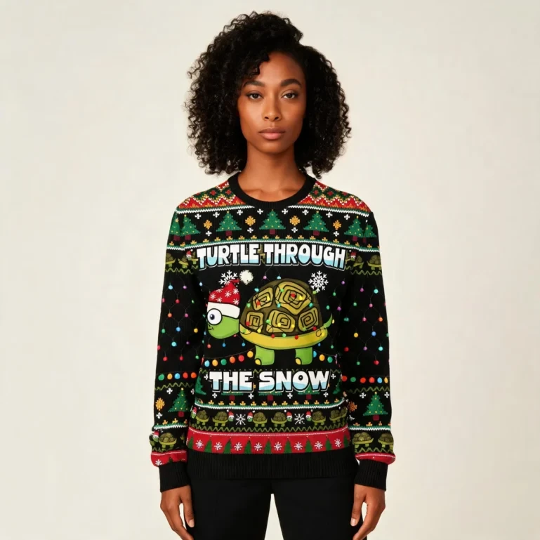 Turtle Through The Snow Ugly Christmas Sweater Festive Clothing UGLY926