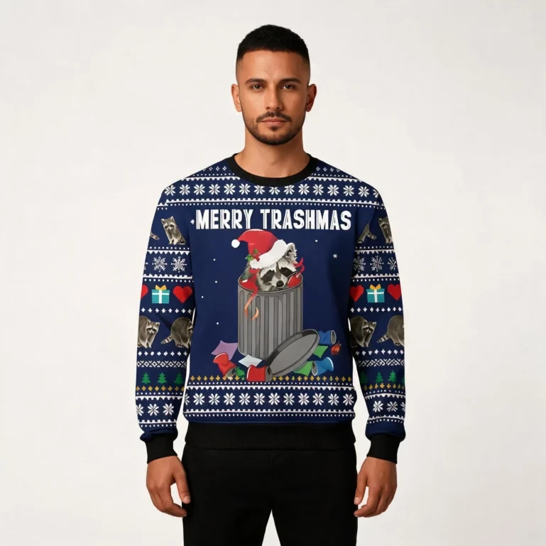 Raccoon Ugly Christmas Sweater Merry Trashmas Raccoon Themed Funny UGLY926