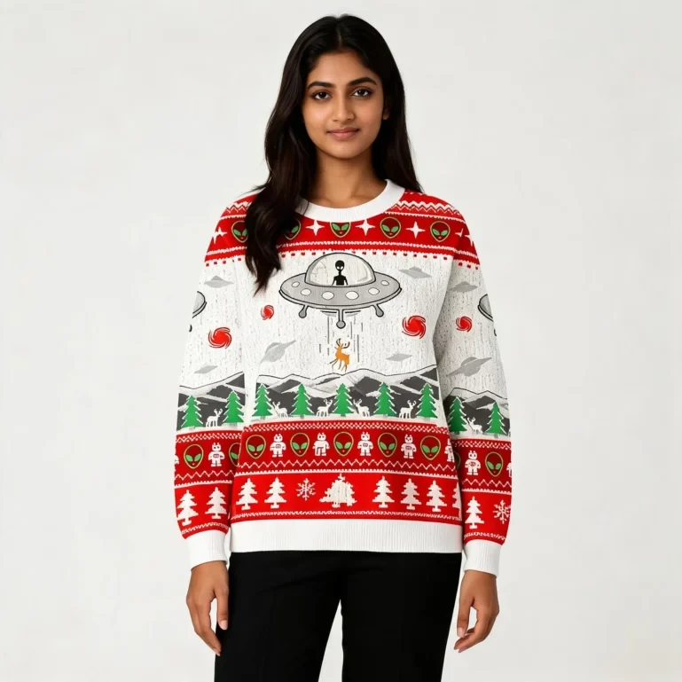 Ufo Abducting Reindeer Ugly Christmas Sweater Novelty Style Christmas UGLY926