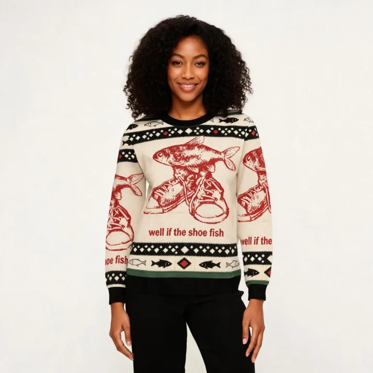 Well If The Shoe Fish Ugly Christmas Sweater Xmas Clothing Fisherman UGLY926