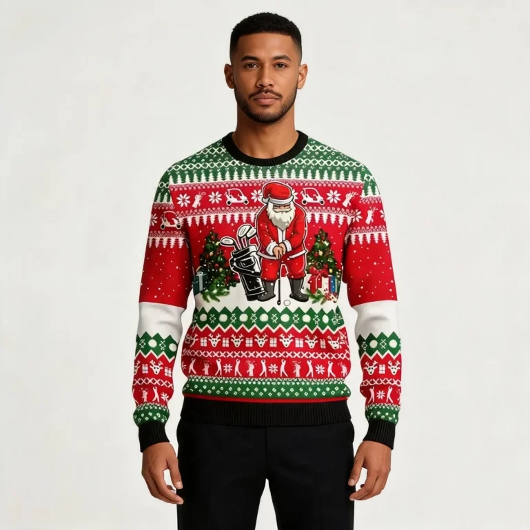 Santa Playing Golf Ugly Christmas Sweater Winter Apparel Xmas Gift UGLY926