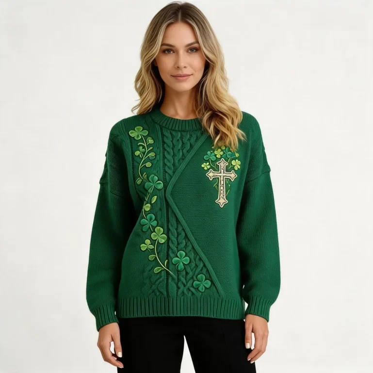 Saint Patricks Day Celtic Cross Sweater Holiday Apparel Happy St UGLY926