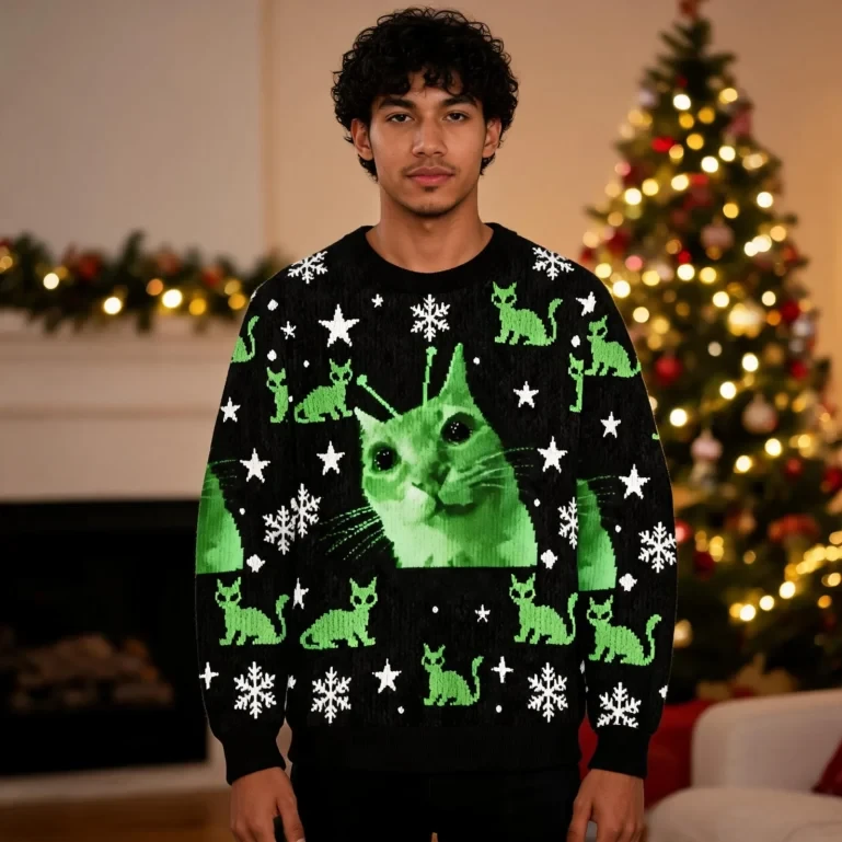 Save If You Secretly An Alien Cat Meme Christmas Ugly Sweater Animal UGLY926
