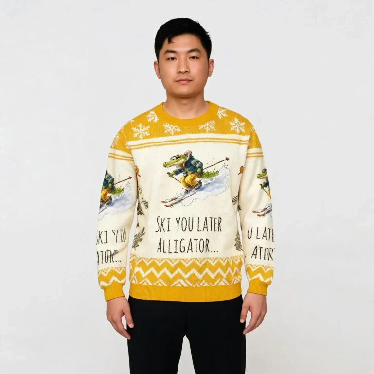 Skiing Alligator Ski You Later Alligator Ugly Sweater Xmas Wear UGLY926