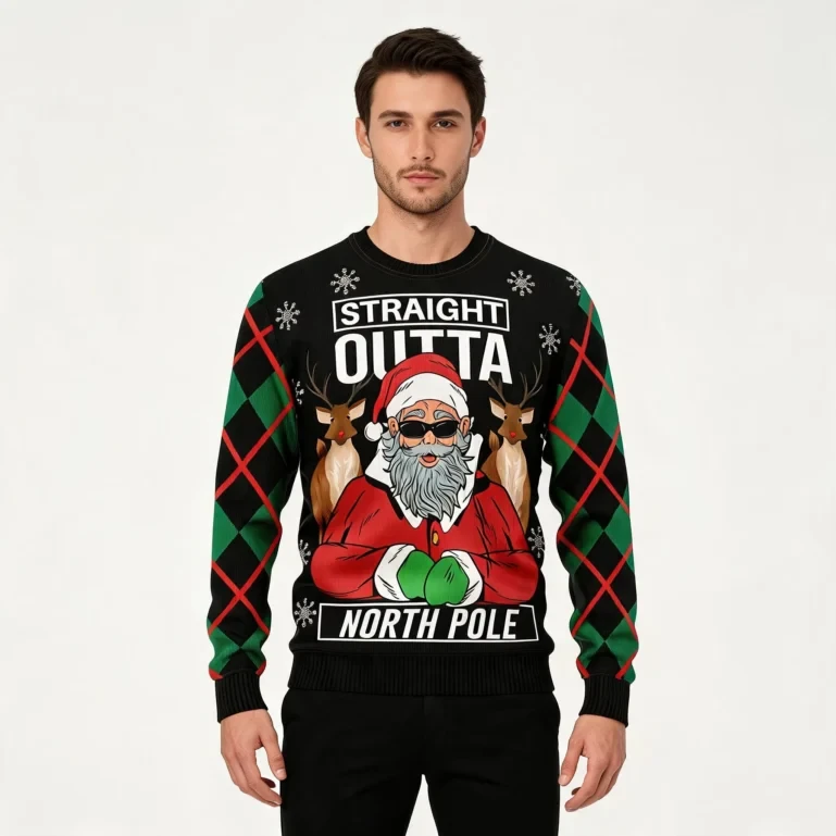 Reindeer Straight Outta North Pole Ugly Christmas Sweater Christmas UGLY926