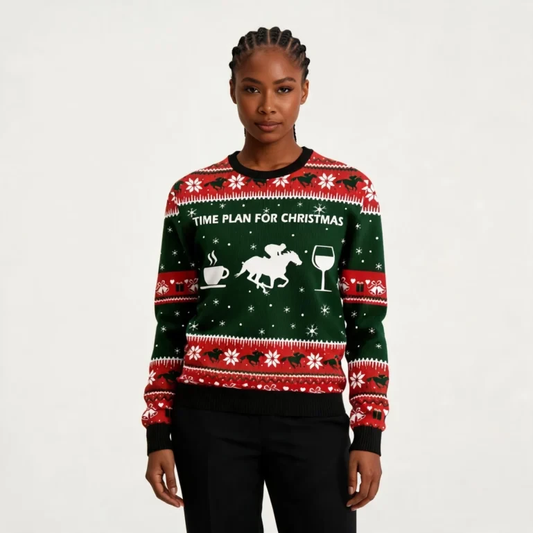 Time Plan For Christmas Horse Racing Ugly Christmas Sweater Winter UGLY926
