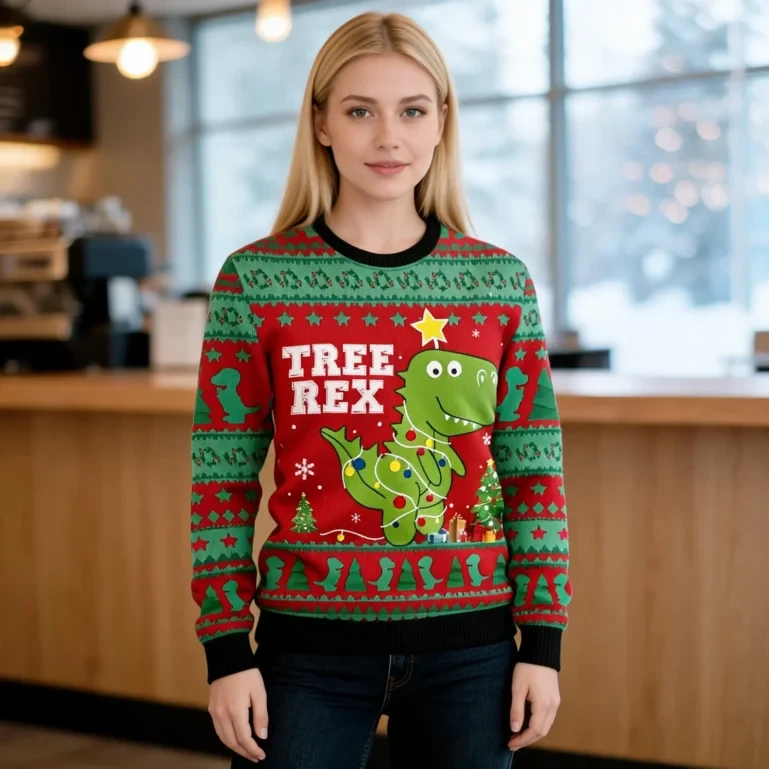 Trex Tree Christmas Ugly Christmas Sweater Holiday Apparel Unique UGLY926