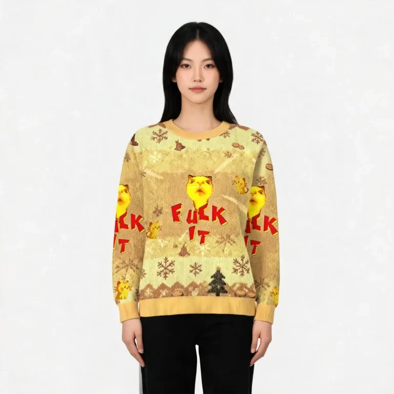 Retro Funny Cat Christmas Ugly Sweater Funny Xmas Sweater Gift ForCat UGLY926