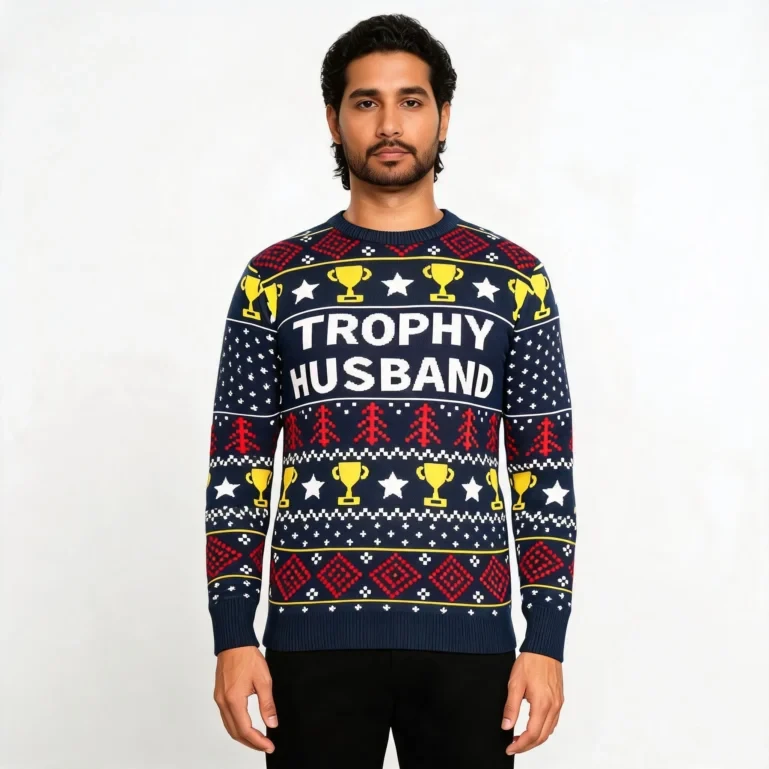 Trophy Husband Funny Fully Funny Couples Christmas Sweaters Top UGLY926