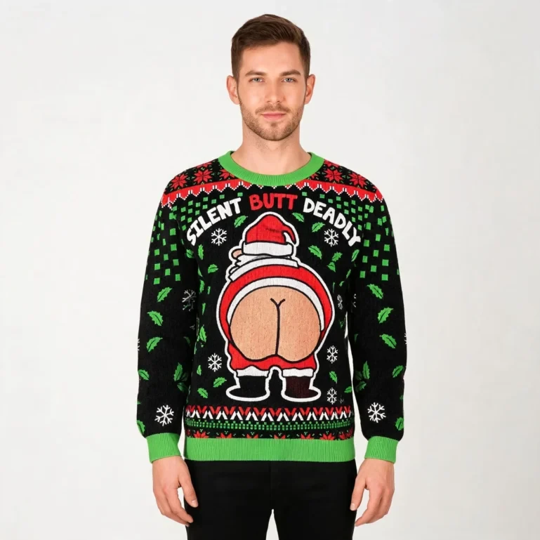 Silent Butt Deadly Fun Christmas Ugly Sweater Christmas Apparel Funny UGLY926