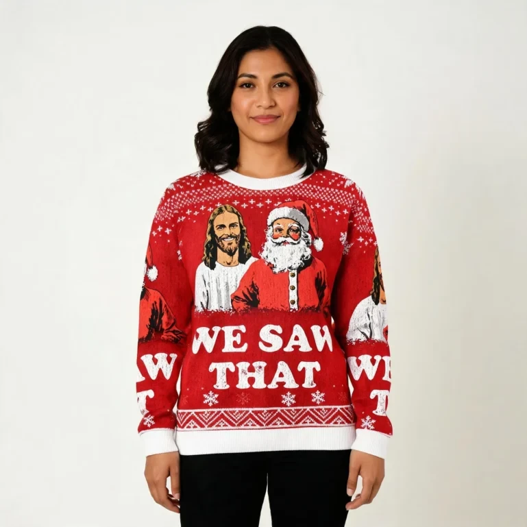 We Saw That Jesus And Santa Christmas Ugly Sweater Winter Apparel UGLY926