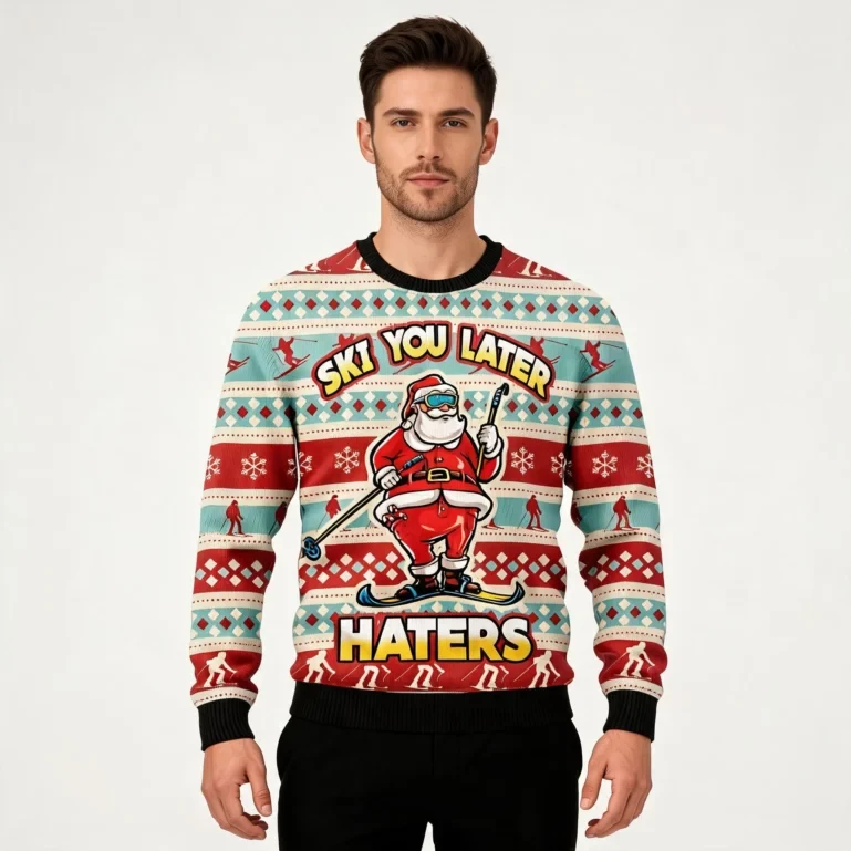 Santa Claus Ski You Later Ugly Christmas Sweater Winter Apparel UGLY926
