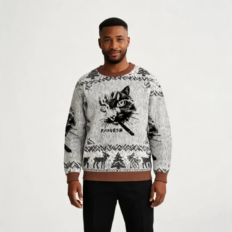 Retro Cat Smoking Christmas Ugly Sweater Xmas Clothing Christmas UGLY926