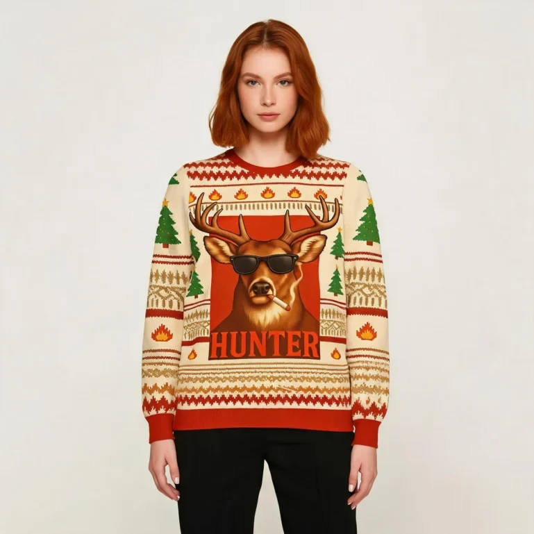 Smoking Deer Hunter Christmas Ugly Sweater Christmas Gift ForOlder UGLY926