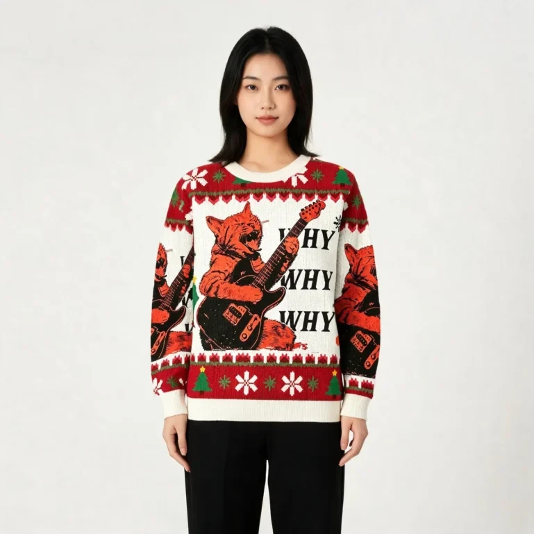 Why Guitar Cat Christmas Ugly Sweater Winter Apparel Cat Gift UGLY926