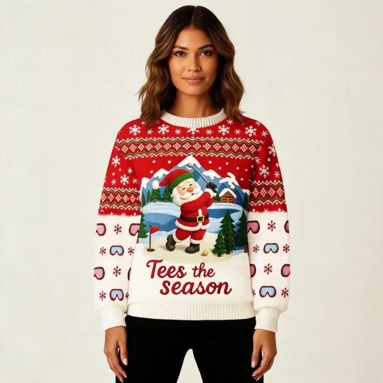 Santa Golfing Tees The Season Ugly Sweater Christmas Xmas Apparel UGLY926