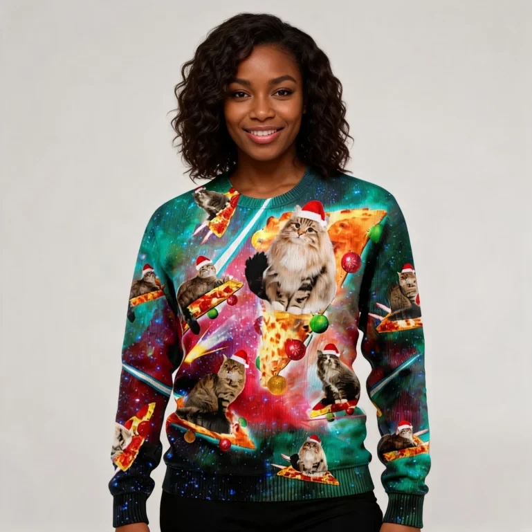 Siberian Forest Cat Pizza Ugly Sweater Funniest Ugliest Christmas UGLY926