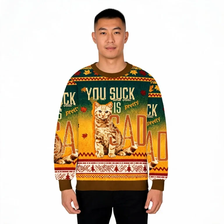 You Suck And That Is Pretty Sad Cat Christmas Ugly Sweater Cat Gift UGLY926