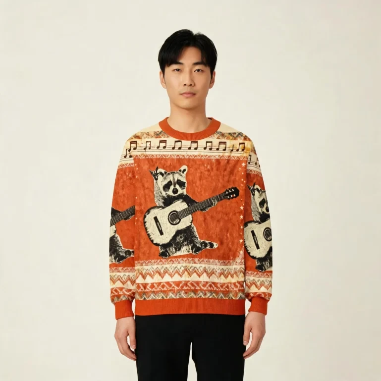 Raccoon Guitar Ugly Sweater Anima Themed Christmas Apparel Music UGLY926