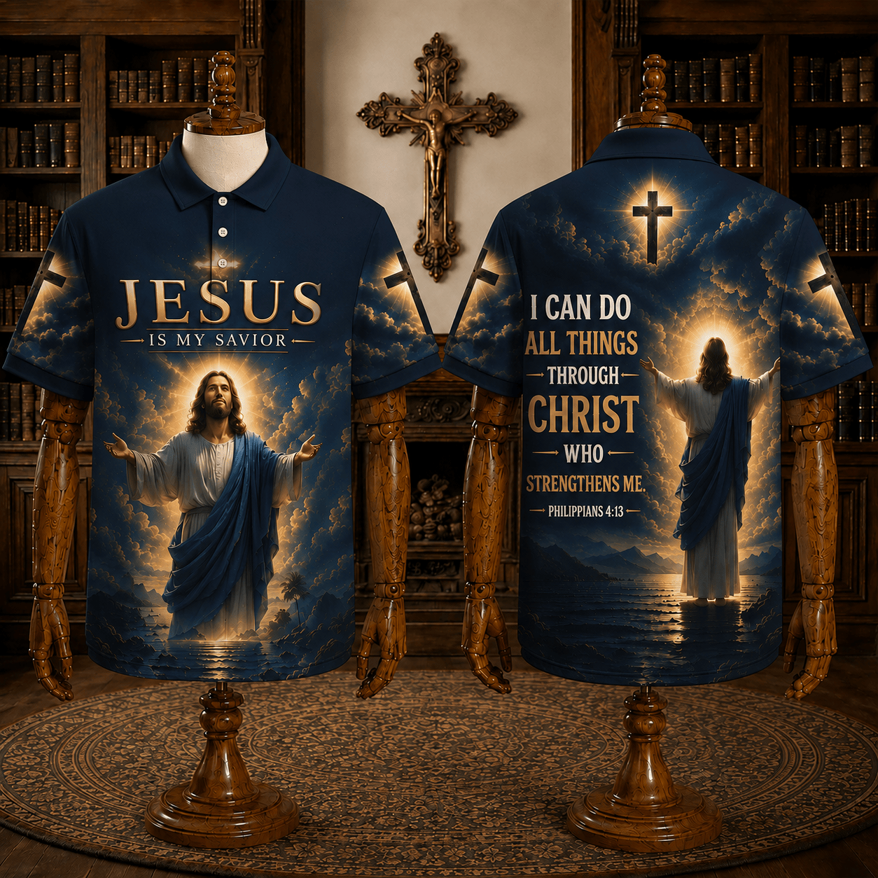 Christian Jesus Polo Shirt – “Jesus Is My Savior” Philippians 4:13 Faith Shirt GOD927