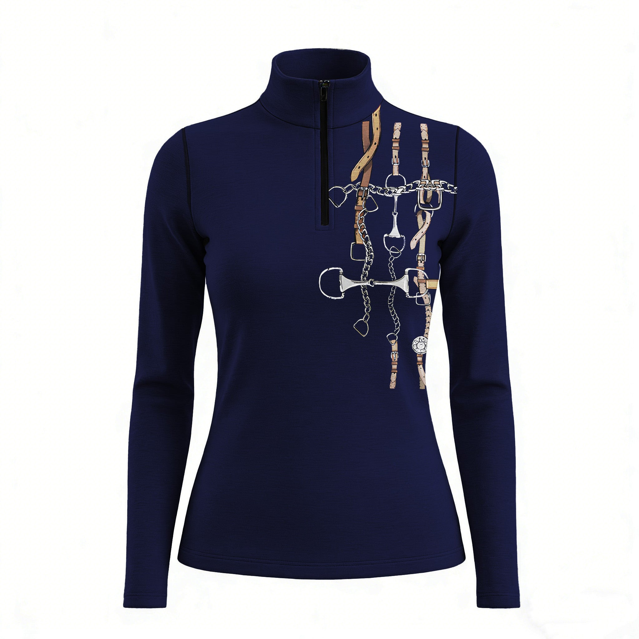 Equestrian Bit And Bridle Art Print Long Sleeve Zip Top RIDING927