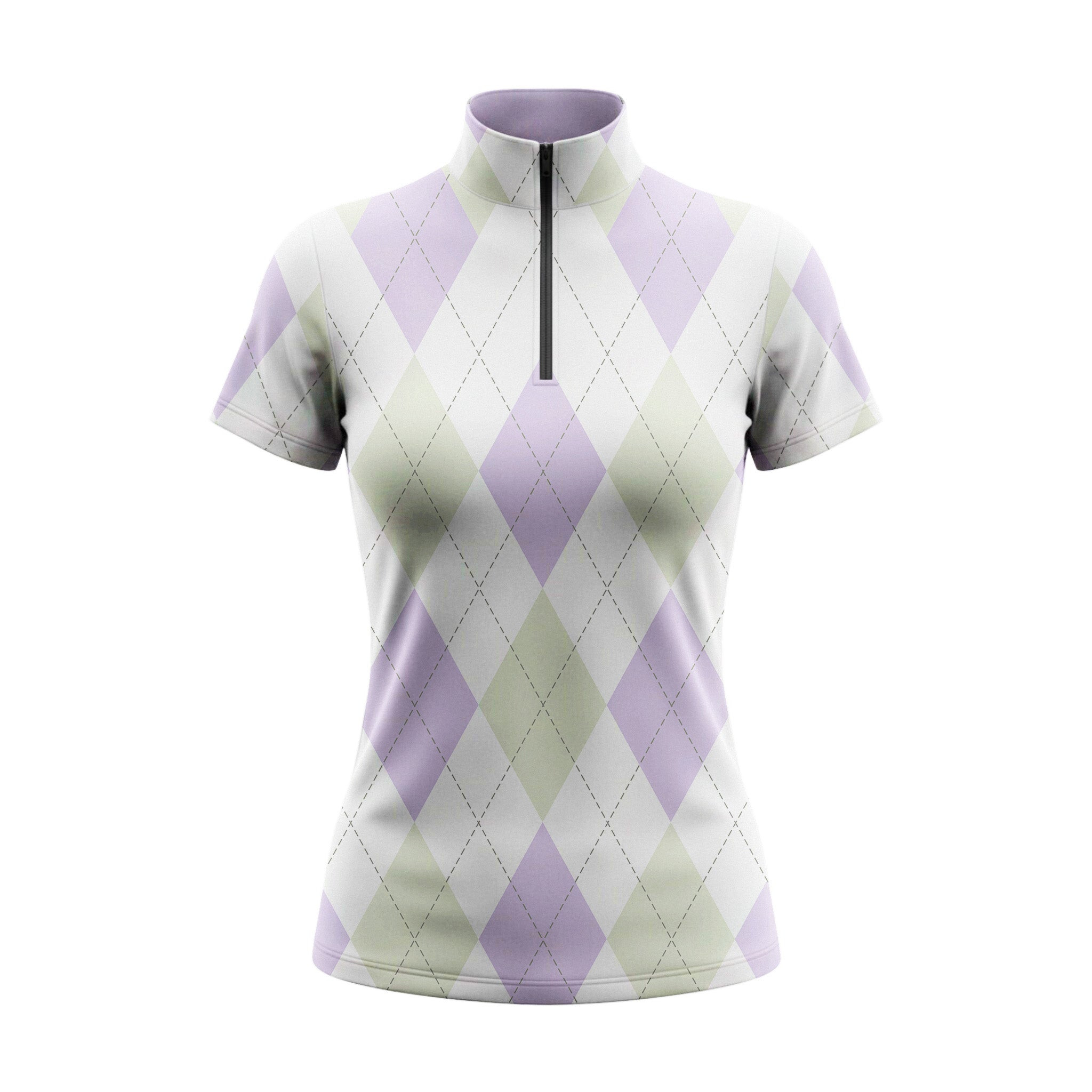 Pastel Argyle Print Short-Sleeve Quarter-Zip Riding Top RIDING927