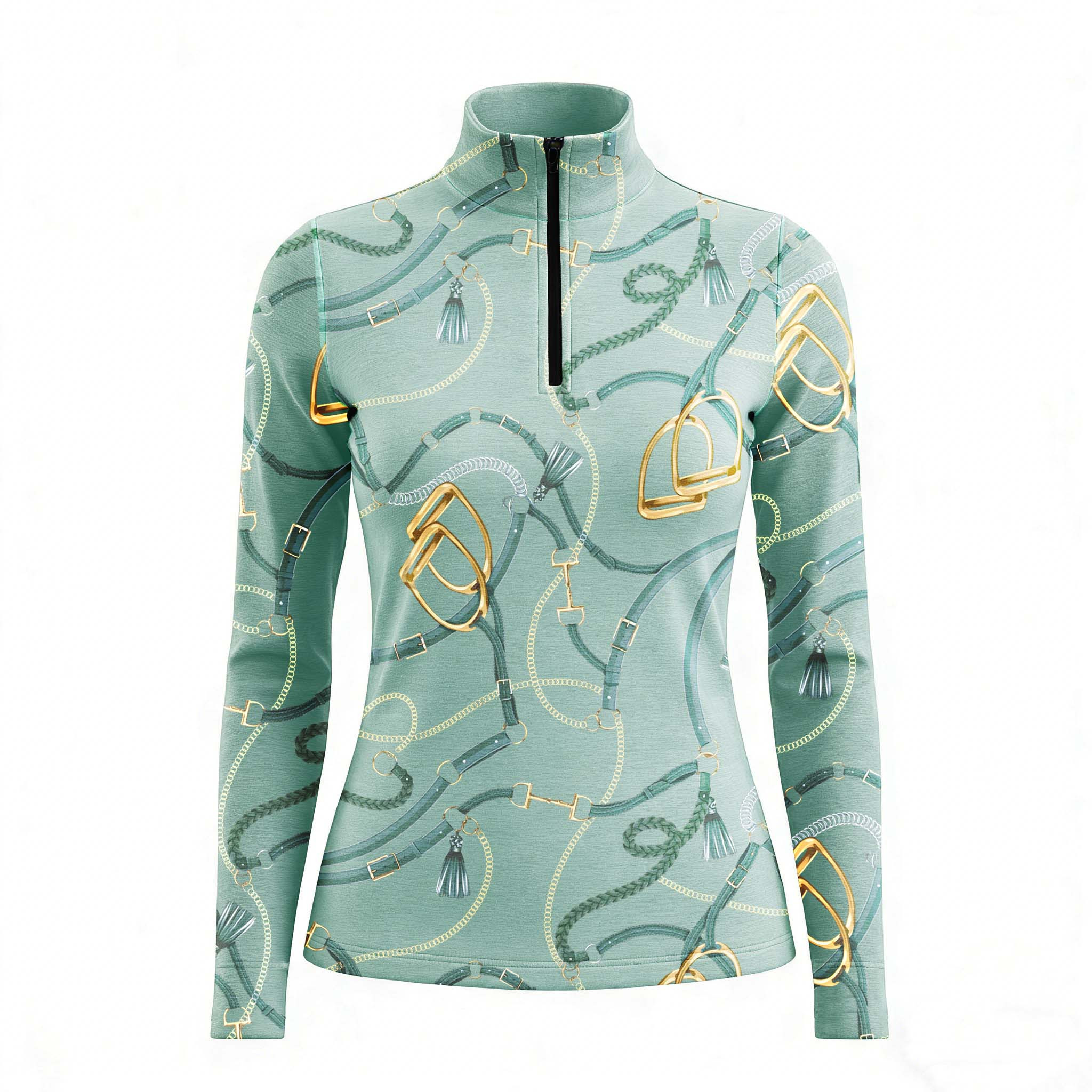 Equestrian Tack Print Quarter-Zip Top RIDING927