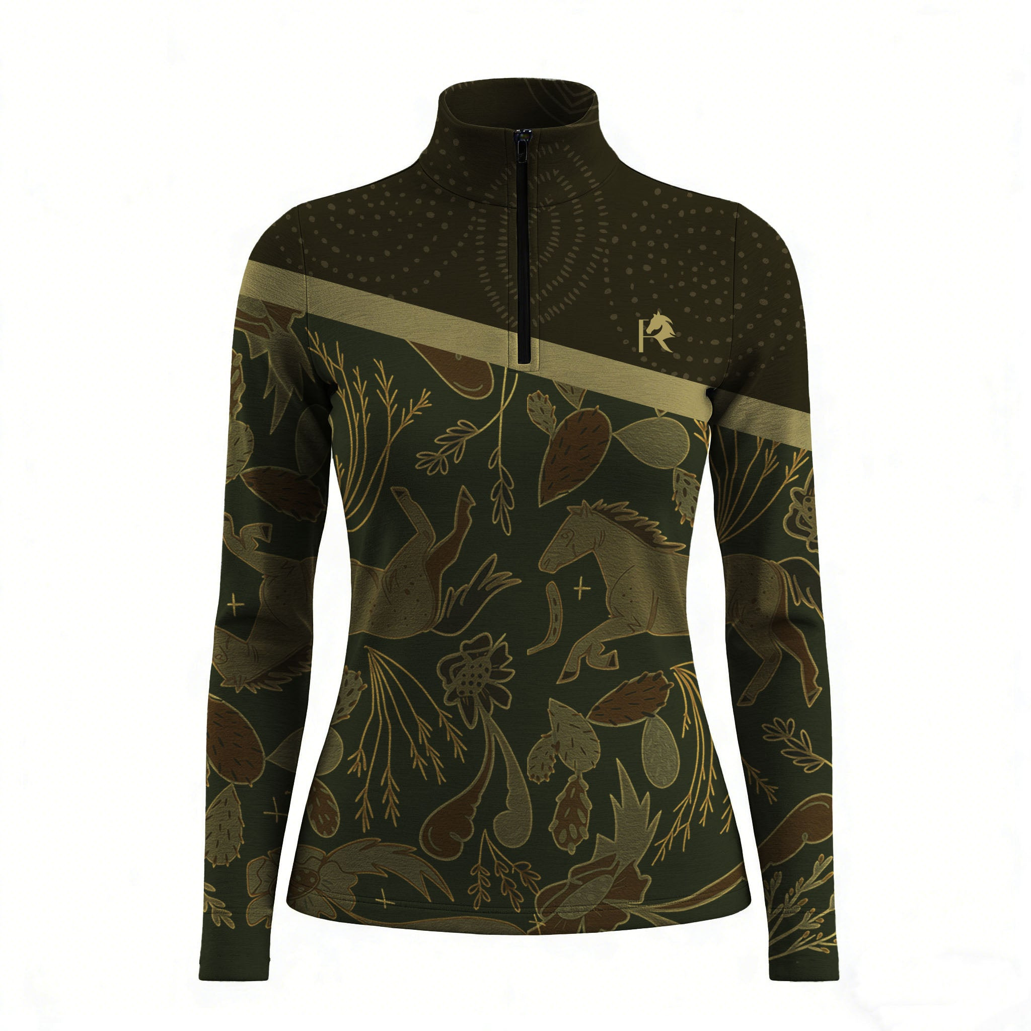 Equestrian Folk Art Quarter-Zip Top RIDING927