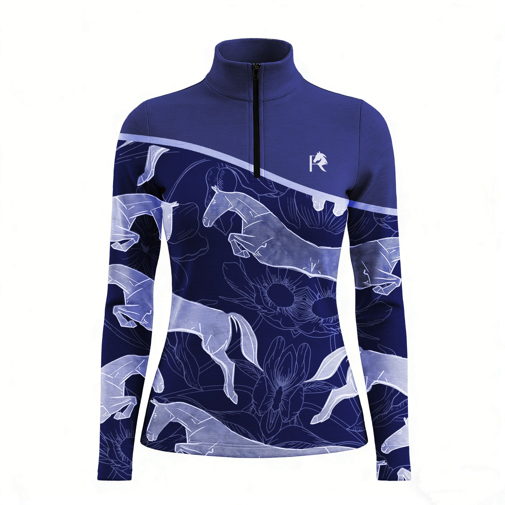 Jumping Horse Floral Color Block Quarter-Zip Top RIDING927
