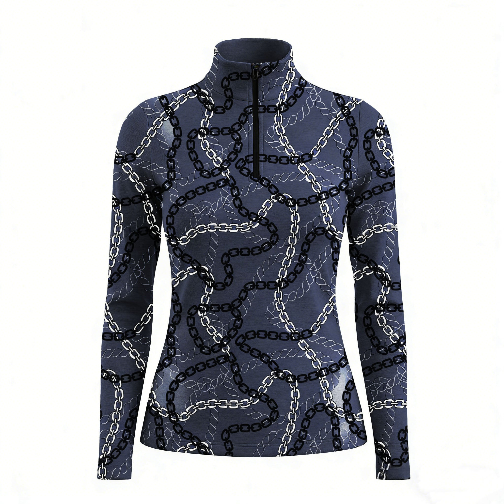Luxury Equestrian Chain Link Quarter-Zip Top RIDING927