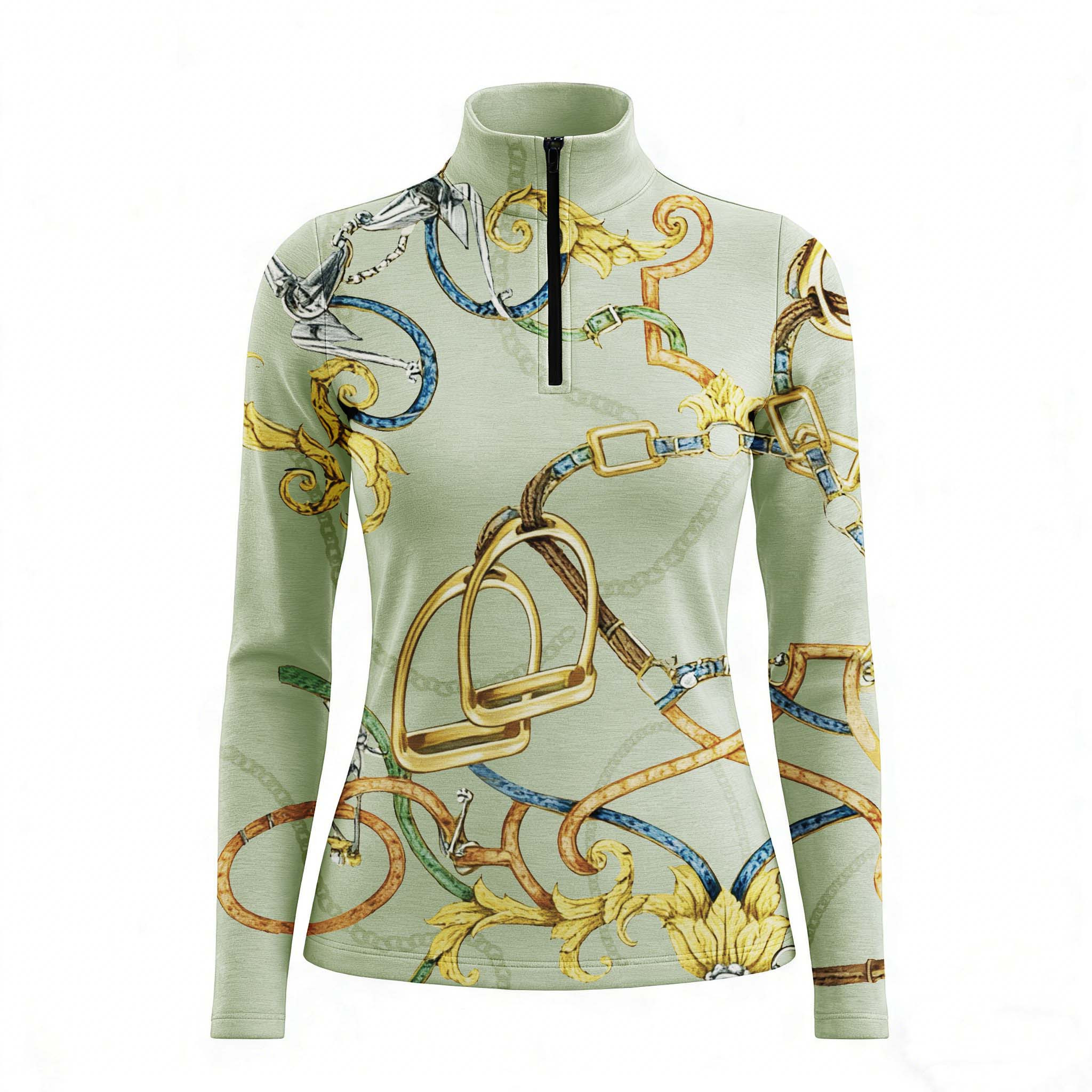 Luxury Equestrian Baroque Horse Tack Quarter-Zip Top RIDING927