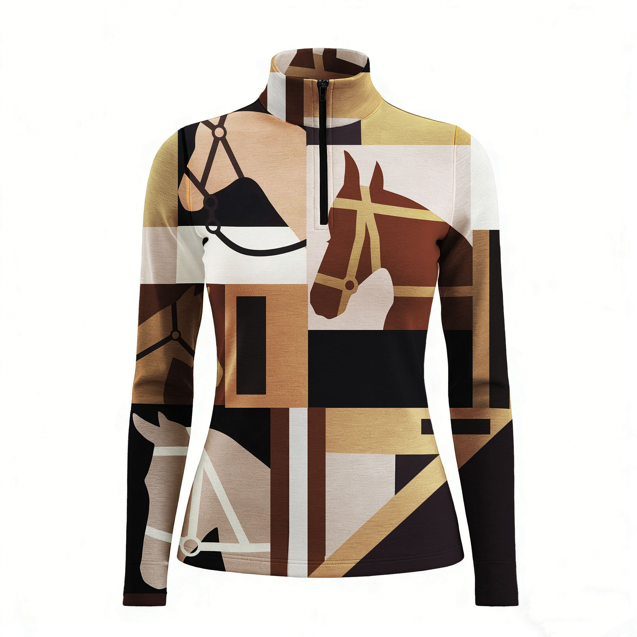 Geometric Equestrian Horse And Bridle Quarter-Zip Top RIDING927
