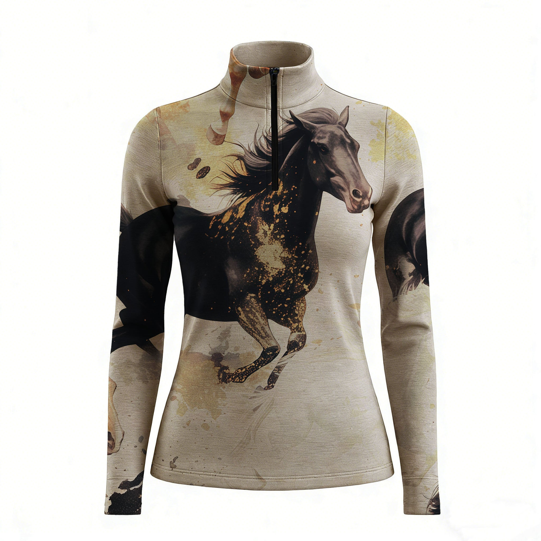 Watercolor Galloping Horse Equestrian Quarter-Zip Top RIDING927