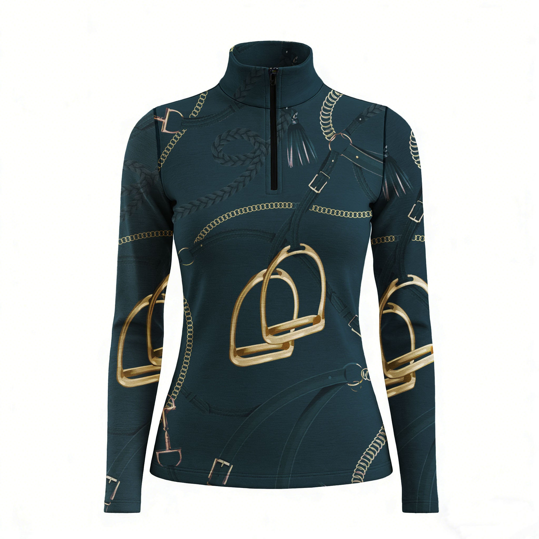 Stirrup And Saddle Strap Art Print Long Sleeve Zip Top RIDING927