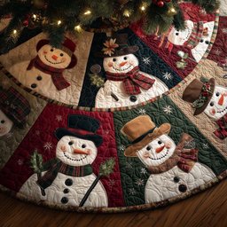 Patchwork Snowman Quartet Christmas Tree Skirt - Made to Order TREEK101