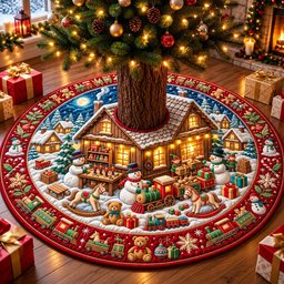 Snowman Toy Workshop Christmas Tree Skirt - Made to Order TREEK101