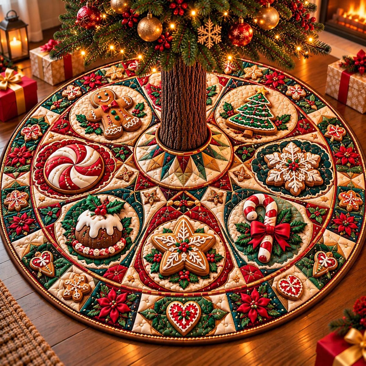 Gingerbread Cookie Medallion Christmas Tree Skirt - Made to Order TREEK101